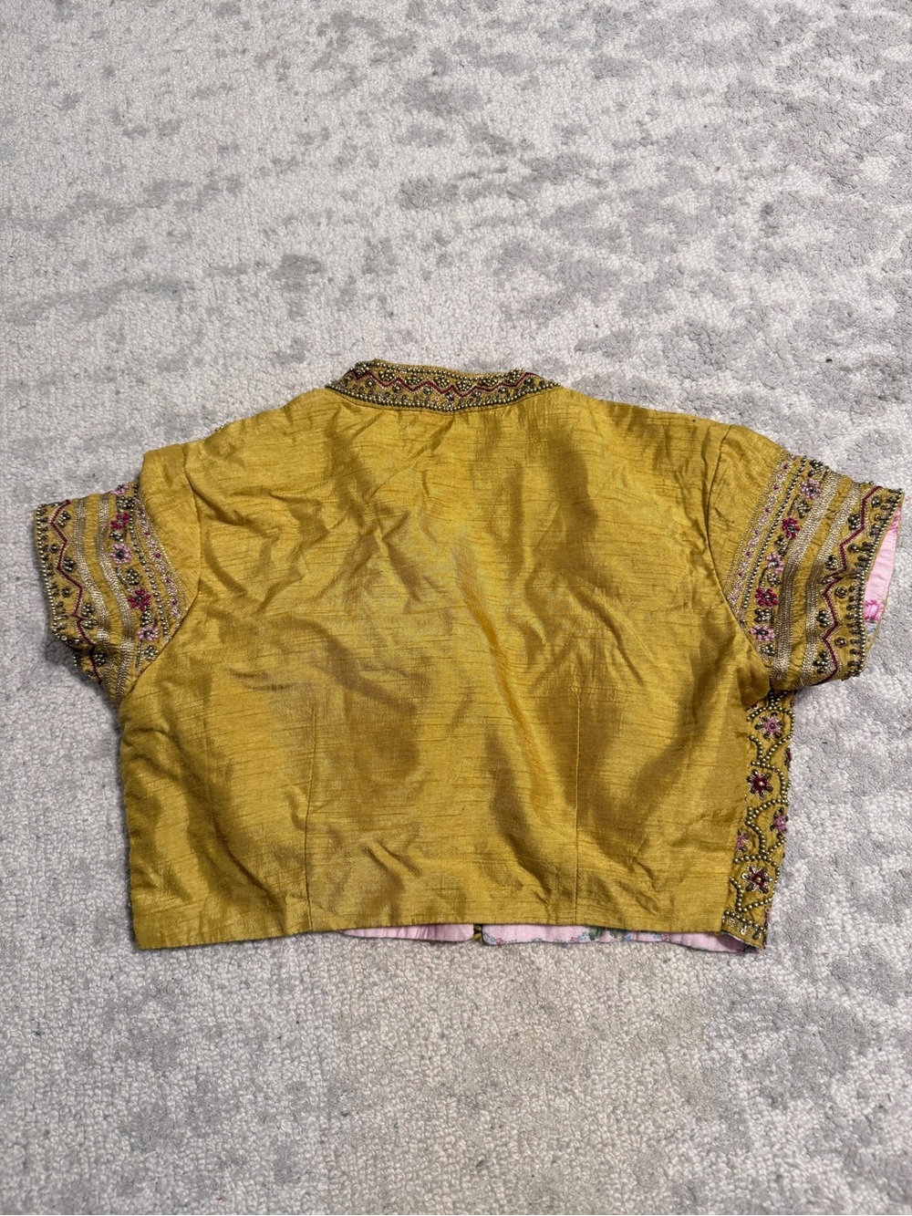 Kalki Pink & Mustard Embroidered Short Blouse - Picture 2 of 3